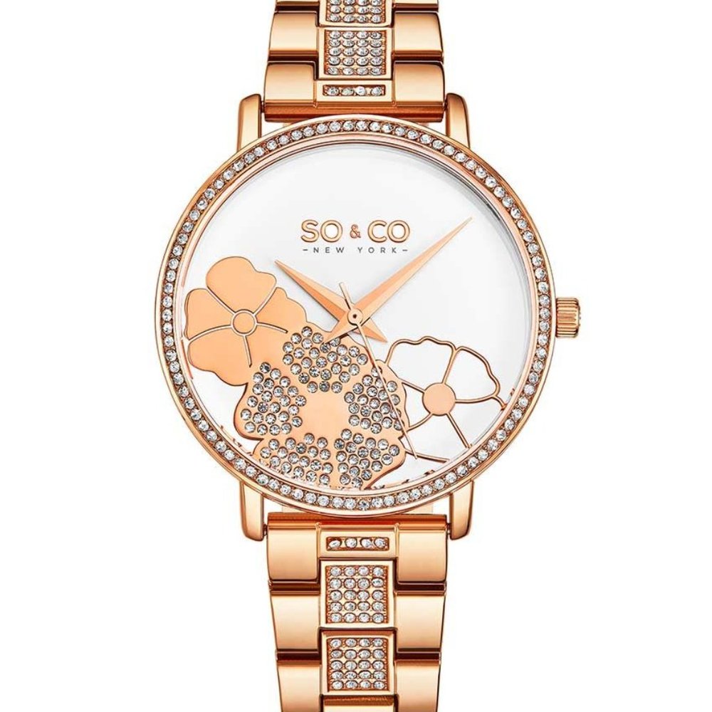 (C) SO & CO Women’s Crystal Studded Rose Bracelet, Crystal/Rose Flower